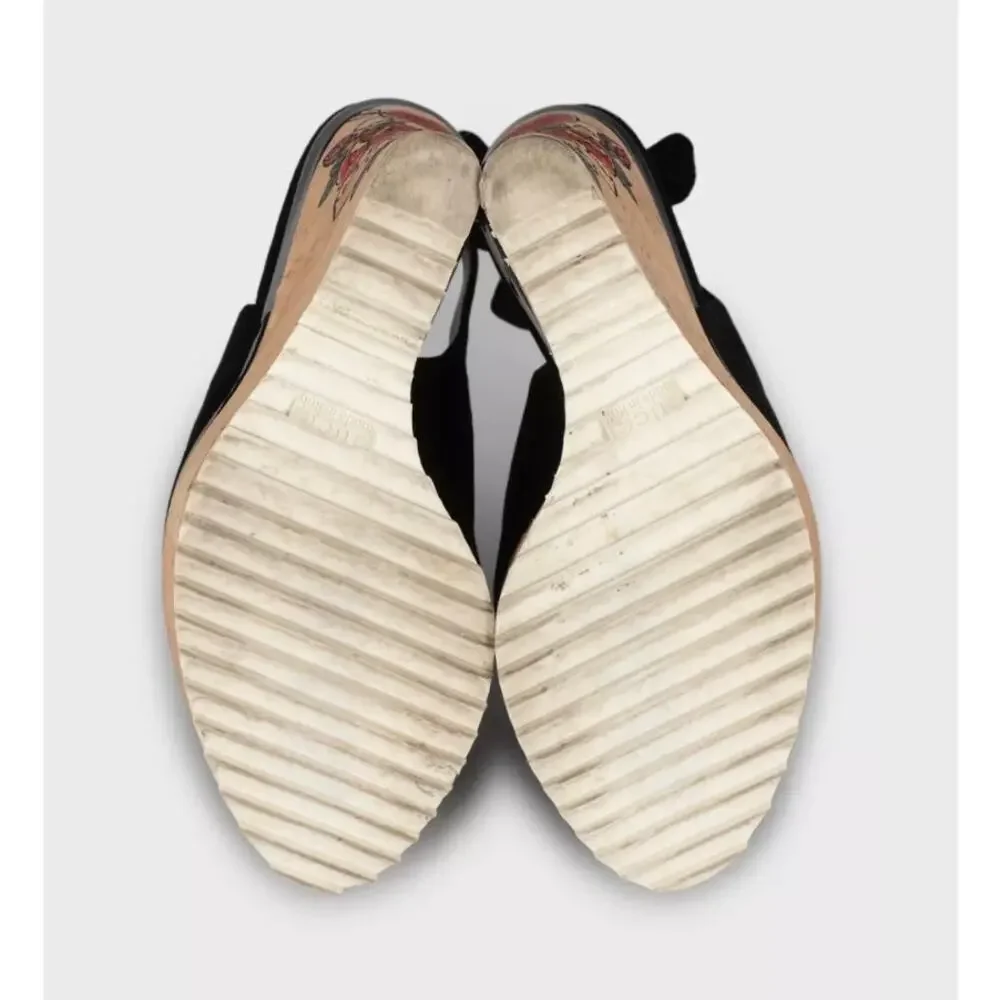 Gucci Black Suede Printed Wedge Sandals - EU 35
